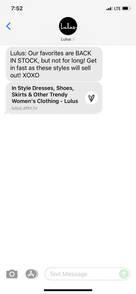 Lulus Text Message Marketing Example - 08.26.2021