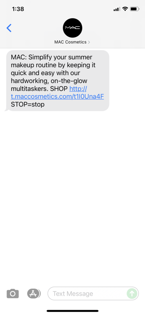 MAC Cosmetics Text Message Marketing Example - 08.12.2021