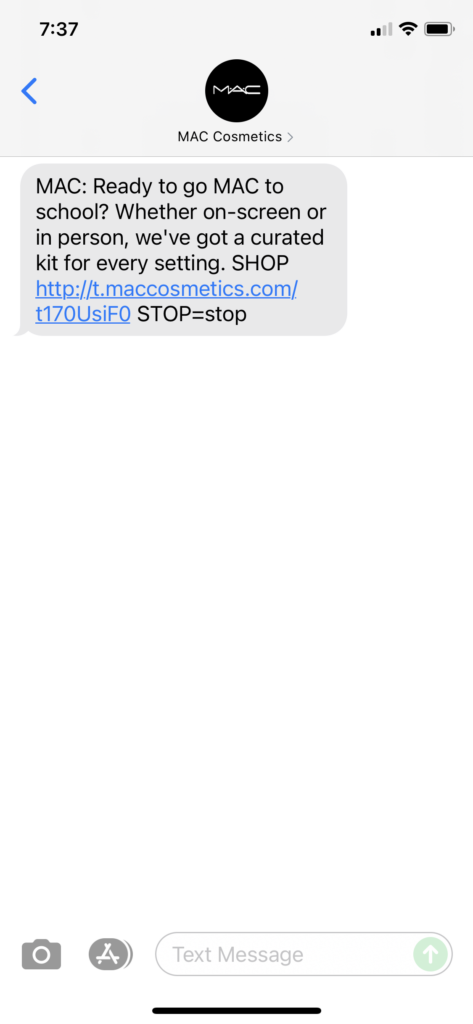 MAC Cosmetics Text Message Marketing Example - 08.16.2021