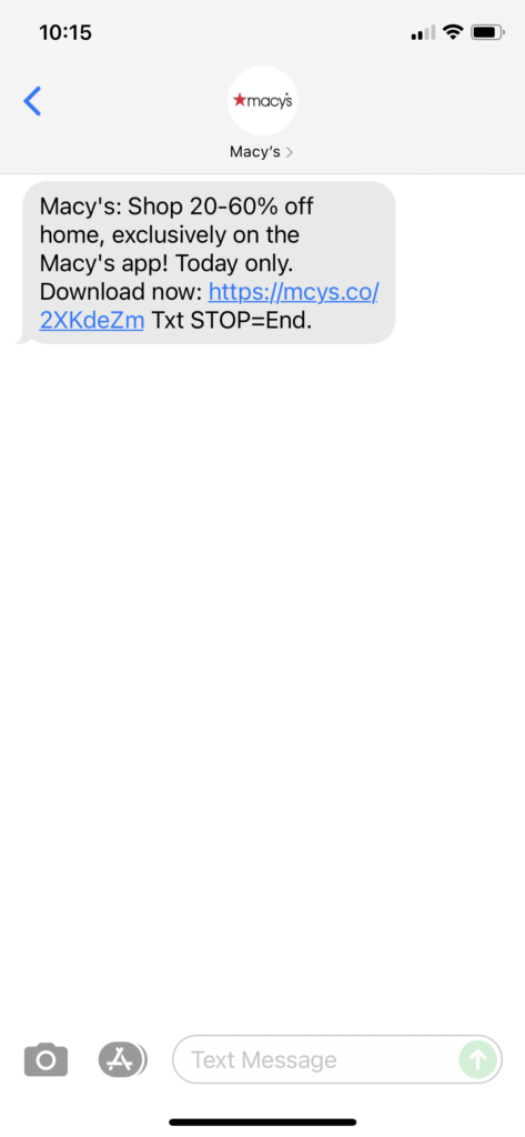 Macy's Text Message Marketing Example - 08.23.2021