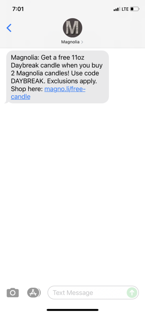 Magnolia Text Message Marketing Example - 08.04.2021