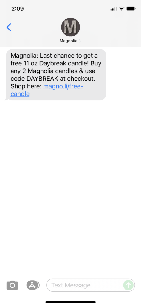 Magnolia Text Message Marketing Example - 08.07.2021