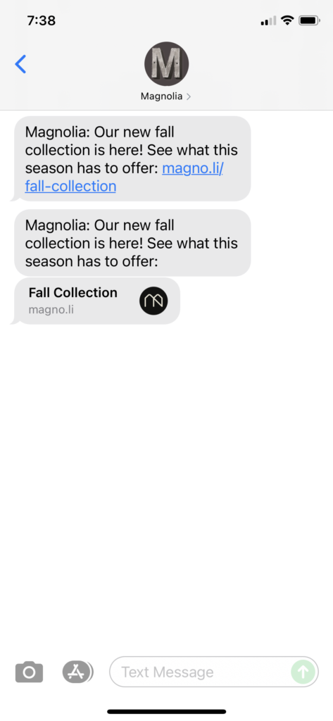 Magnolia Text Message Marketing Example - 08.16.2021