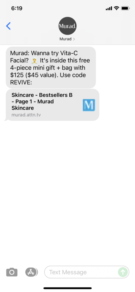 Murad Text Message Marketing Example - 08.07.2021