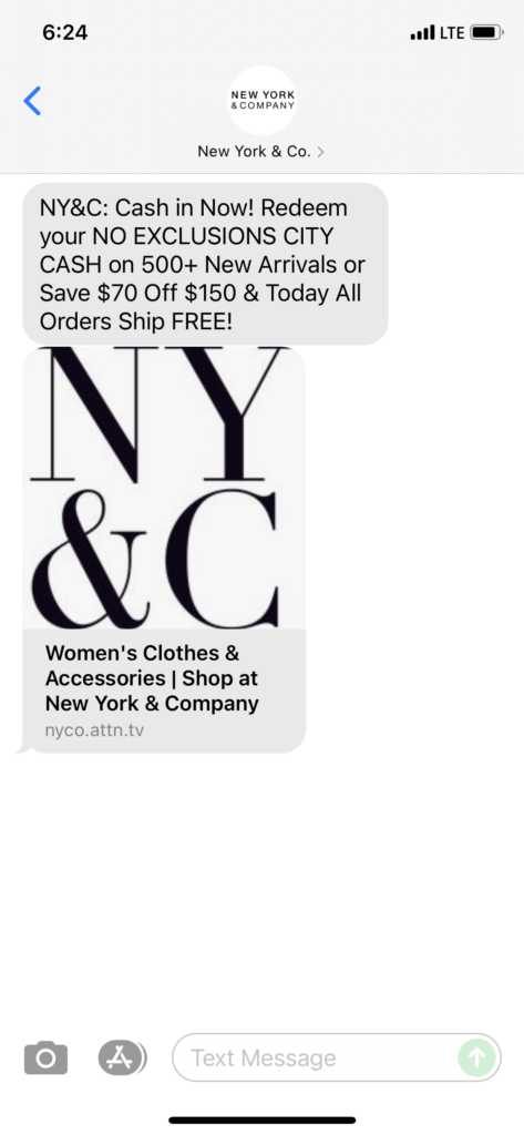 New York & Co Text Message Marketing Example - 08.11.2021