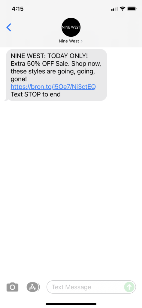 Nine West Text Message Marketing Example - 08.05.2021