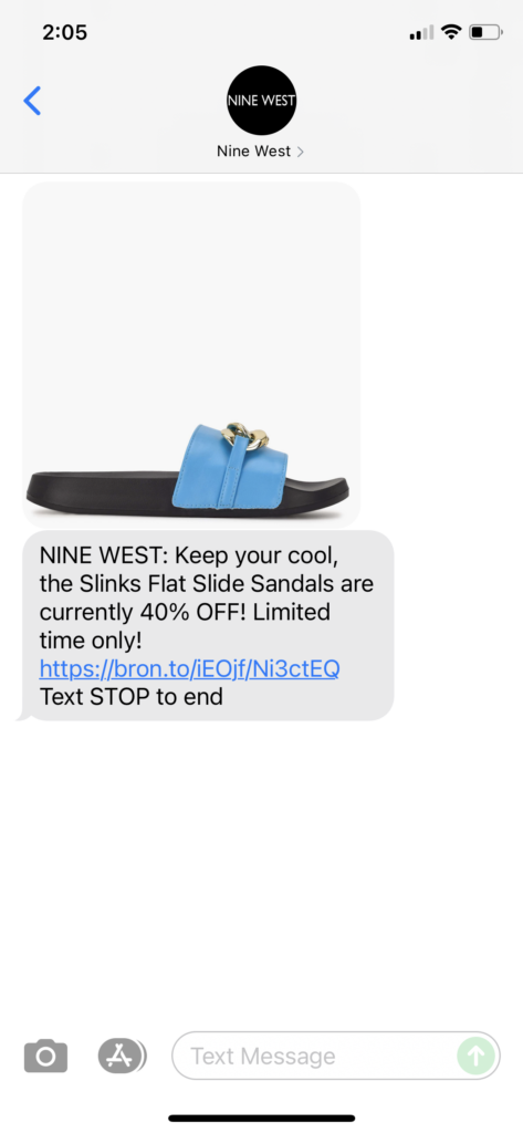 Nine West Text Message Marketing Example - 08.08.2021