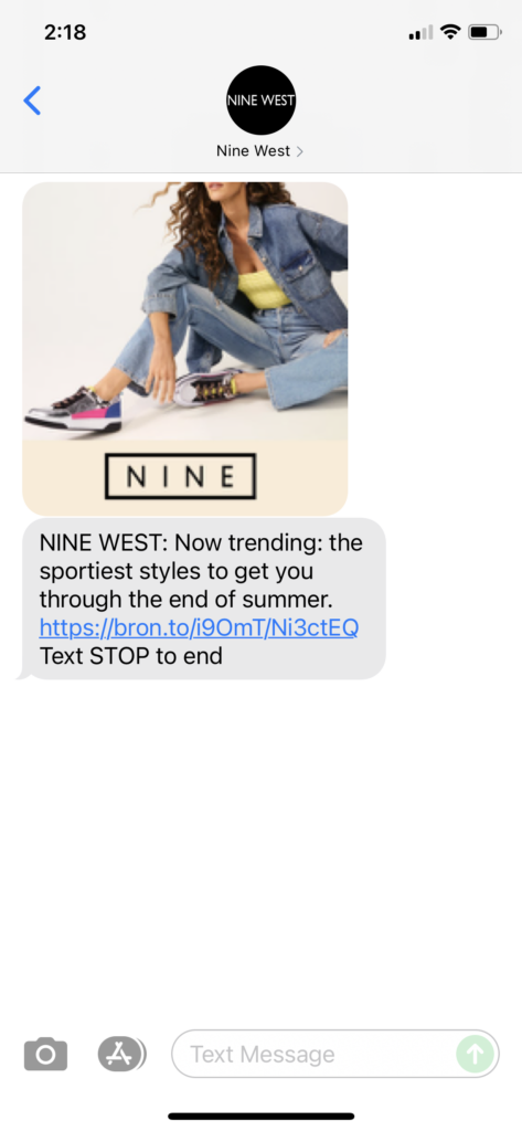 Nine West Text Message Marketing Example - 08.17.2021