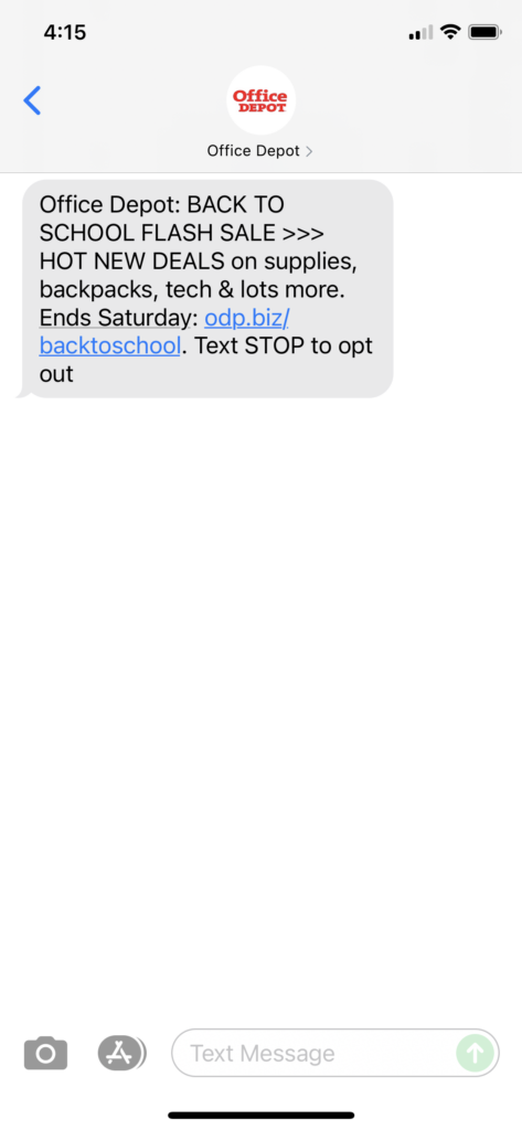Office Depot Text Message Marketing Example - 08.05.2021