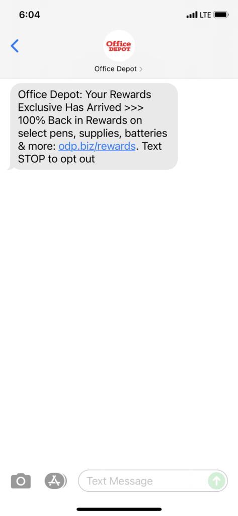Office Depot Text Message Marketing Example - 08.19.2021