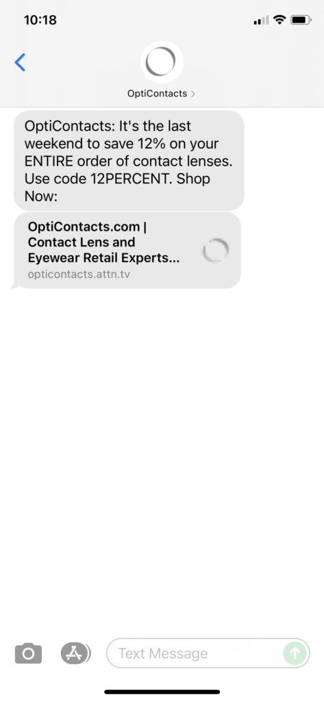 OptiContacts Text Message Marketing Example - 08.21.2021