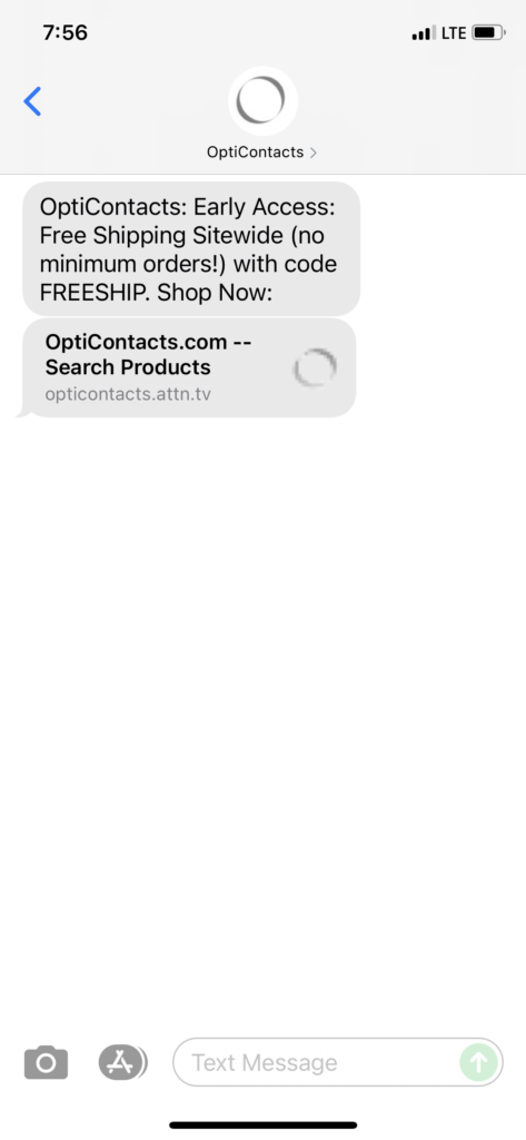 OptiContacts Text Message Marketing Example - 08.26.2021