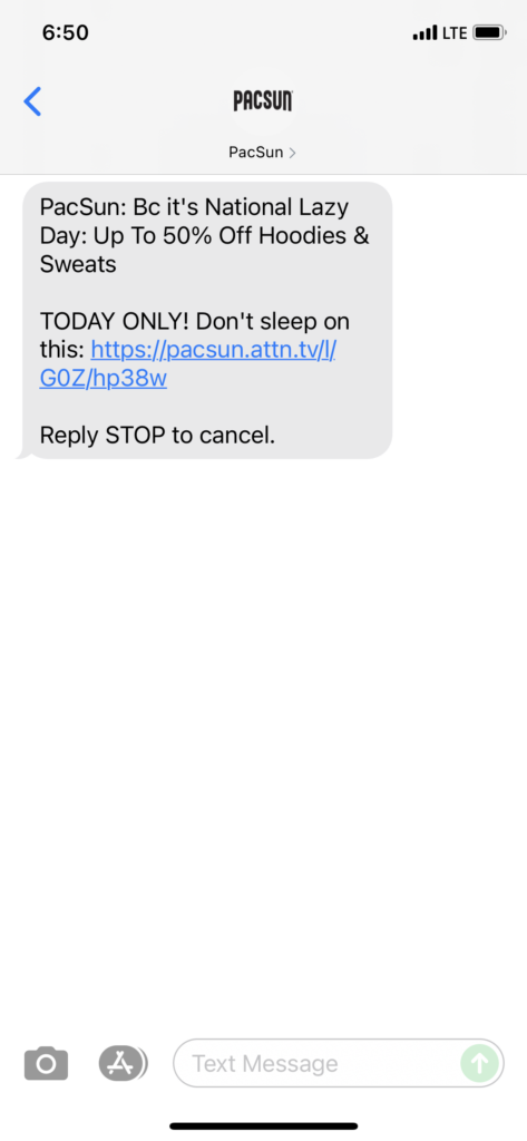 PacSun Text Message Marketing Example - 08.10.2021