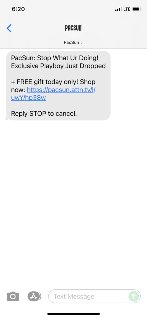PacSun Text Message Marketing Example - 08.11.2021