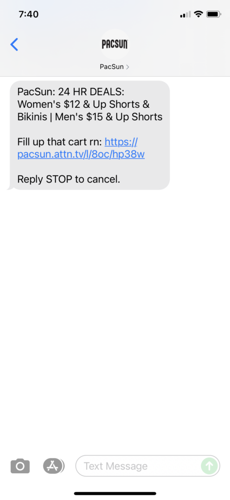 PacSun Text Message Marketing Example - 08.16.2021