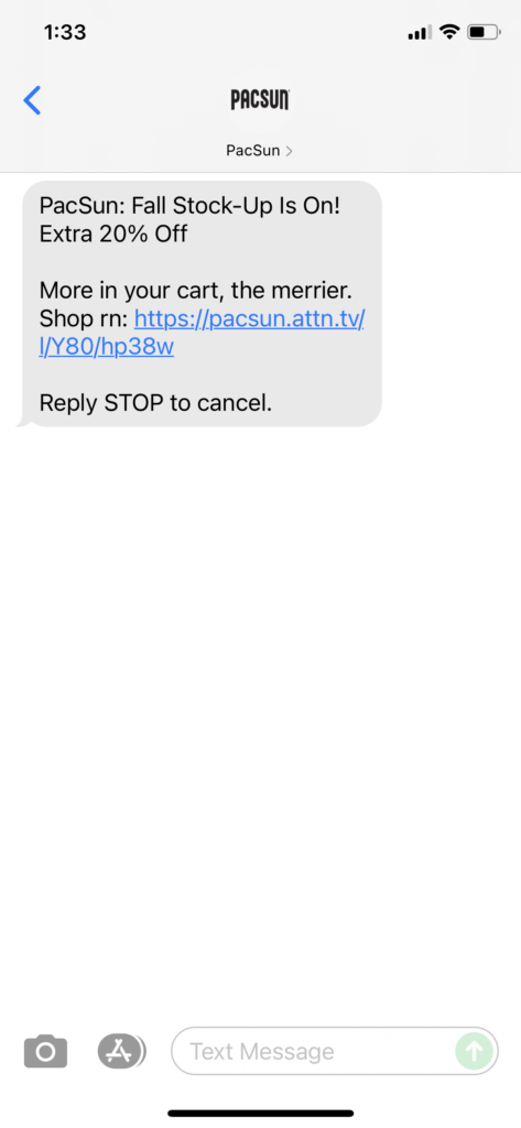 PacSun Text Message Marketing Example - 08.24.2021