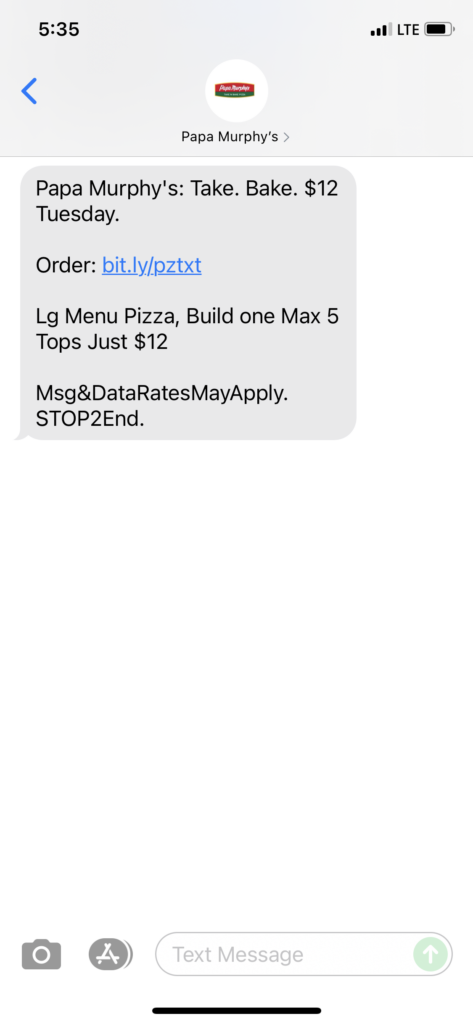 Papa Murphy's Text Message Marketing Example - 08.02.2021