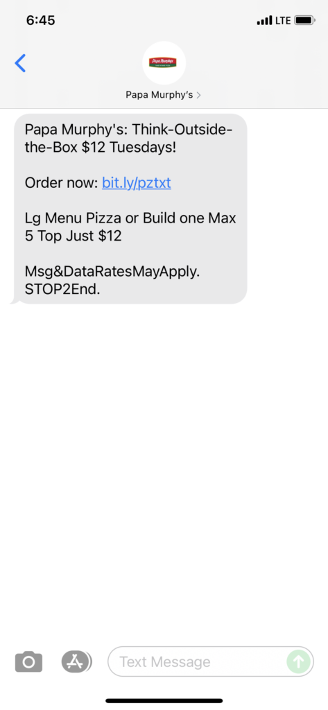 Papa Murphy's Text Message Marketing Example - 08.10.2021