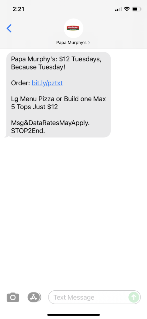 Papa Murphy's Text Message Marketing Example - 08.17.2021