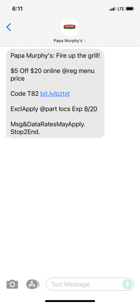 Papa Murphy's Text Message Marketing Example - 08.19.2021