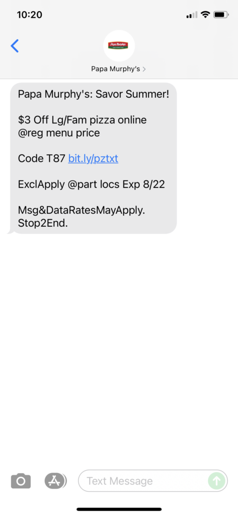 Papa Murphy's Text Message Marketing Example - 08.21.2021