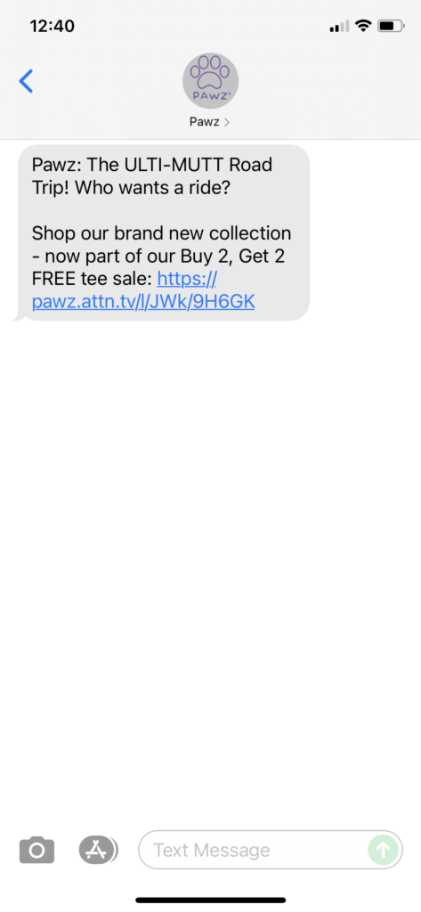 Pawz Text Message Marketing Example - 08.14.2021