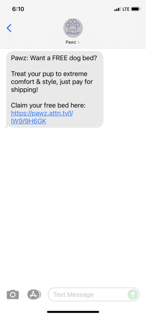 Pawz Text Message Marketing Example - 08.19.2021