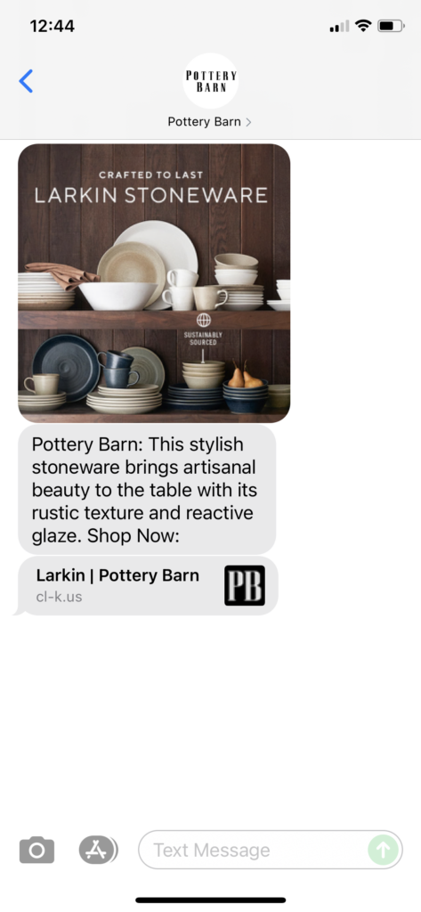 Pottery Barn Text Message Marketing Example - 08.14.2021