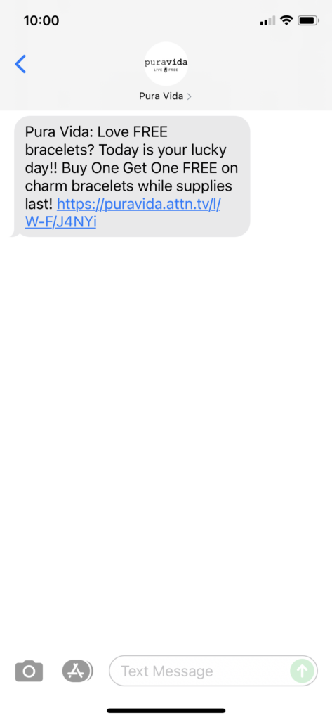 Pura Vida Text Message Marketing Example - 08.22.2021