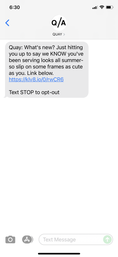 Quay Text Message Marketing Example - 08.01.2021