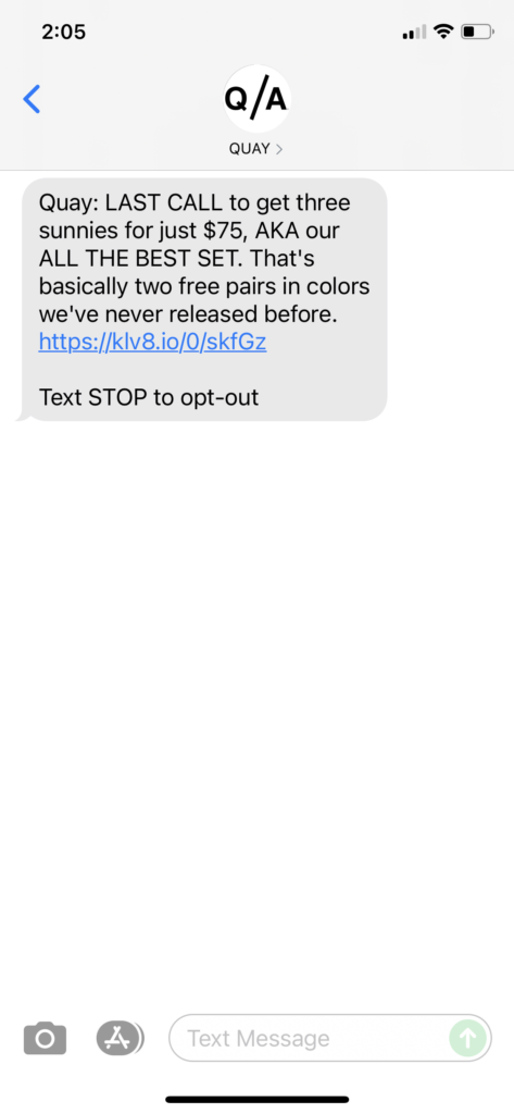 Quay Text Message Marketing Example - 08.08.2021