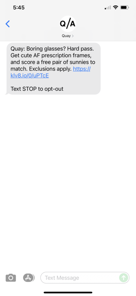 Quay Text Message Marketing Example - 08.28.2021