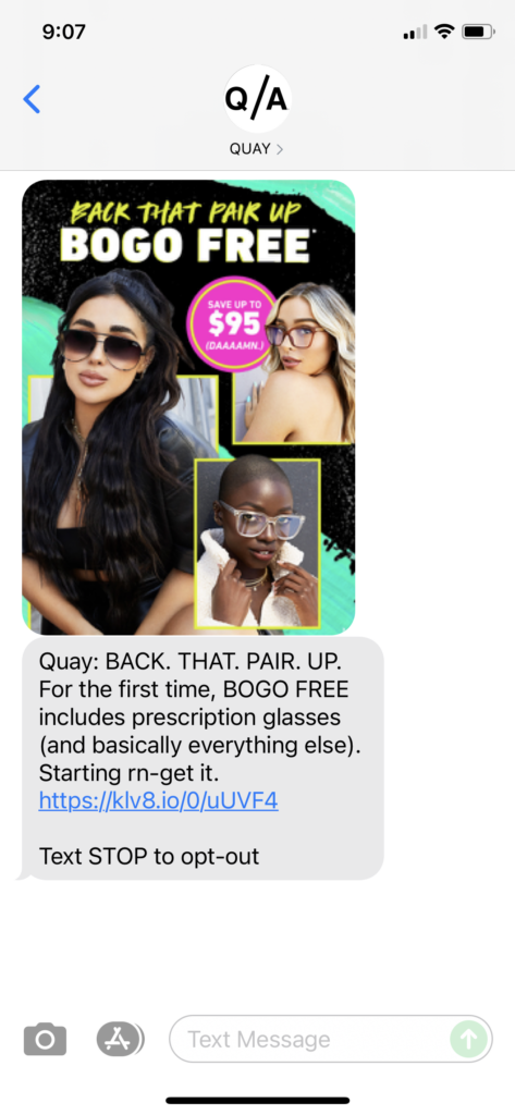 Quay Text Message Marketing Example - 08.29.2021
