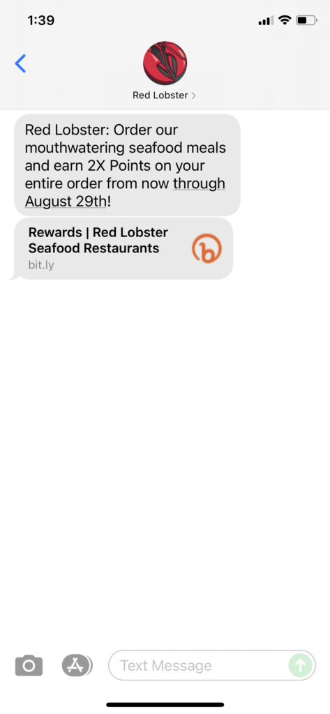 Red Lobster Text Message Marketing Example - 08.23.2021