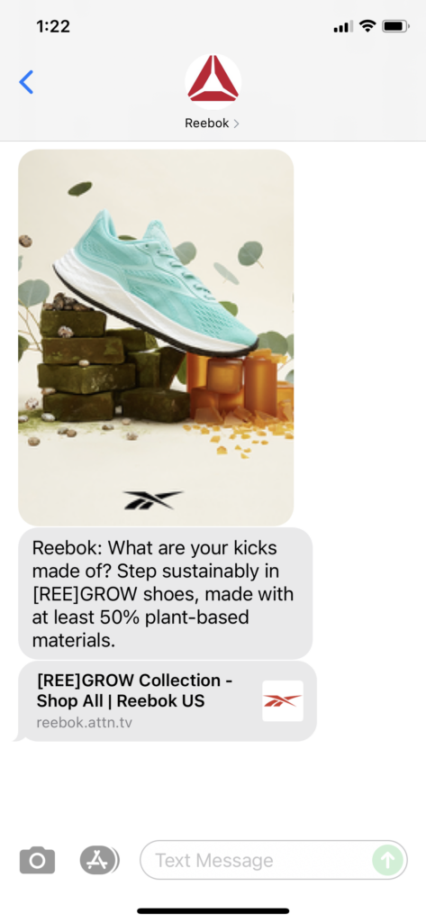 Reebok Text Message Marketing Example - 08.13.2021
