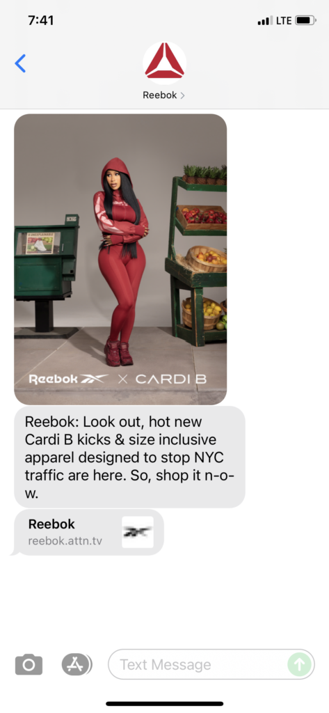 Reebok Text Message Marketing Example - 08.27.2021