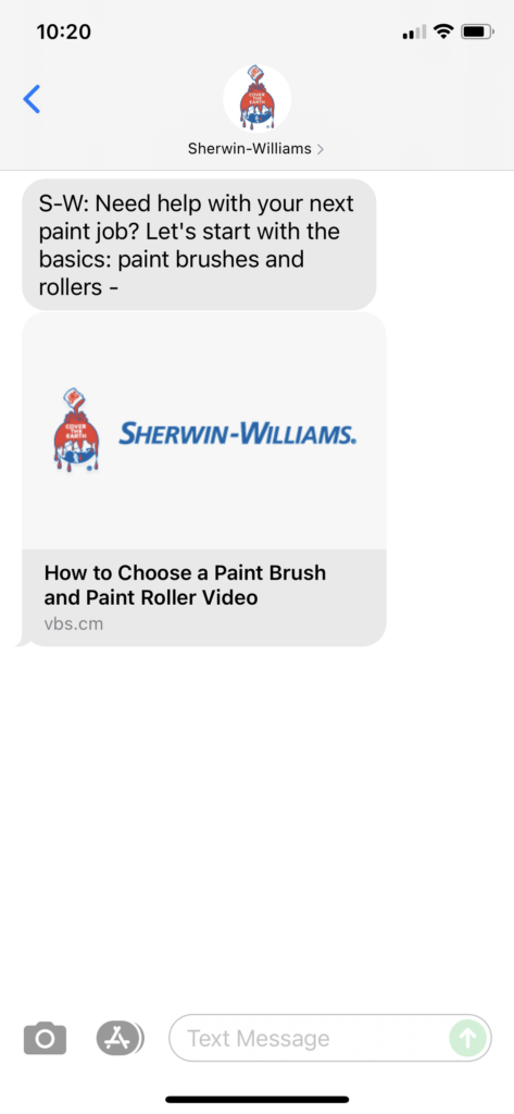 Sherwin Williams Text Message Marketing Example - 08.20.2021