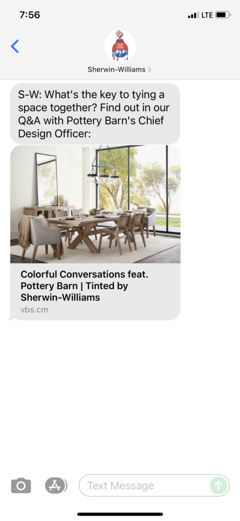Sherwin Williams Text Message Marketing Example - 08.26.2021
