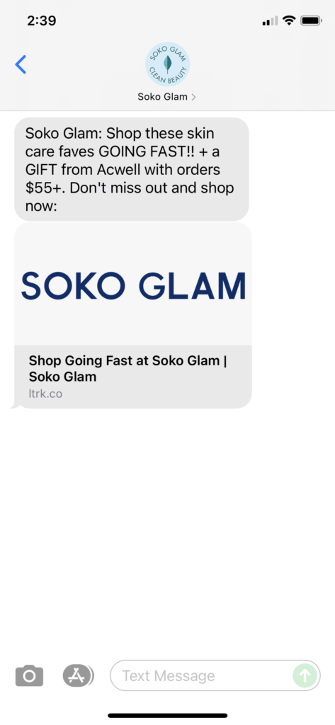 Soko Glam Text Message Marketing Example - 08.06.2021
