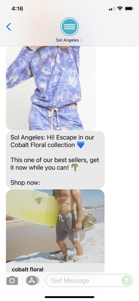 Sol Angeles Text Message Marketing Example - 08.05.2021