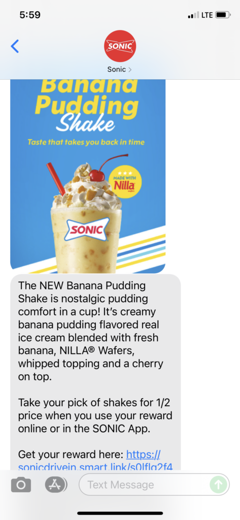 Sonic Text Message Marketing Example - 08.02.2021