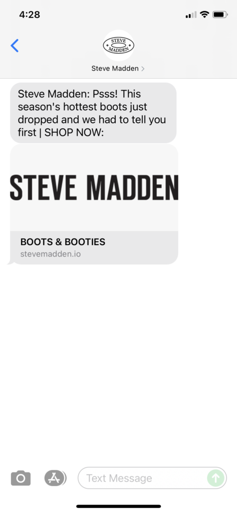 Steve Madden Text Message Marketing Example - 07.26.2021