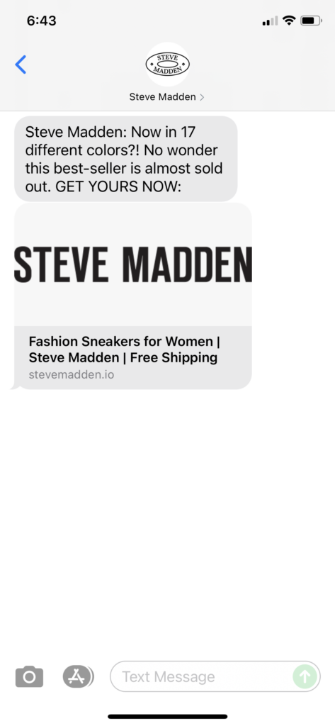 Steve Madden Text Message Marketing Example - 07.31.2021