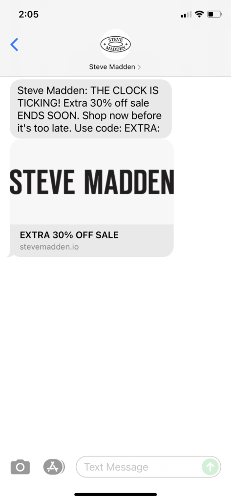 Steve Madden Text Message Marketing Example - 08.08.2021