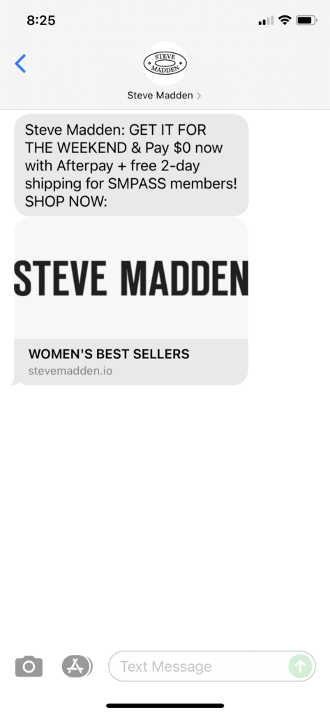 Steve Madden Text Message Marketing Example - 08.17.2021