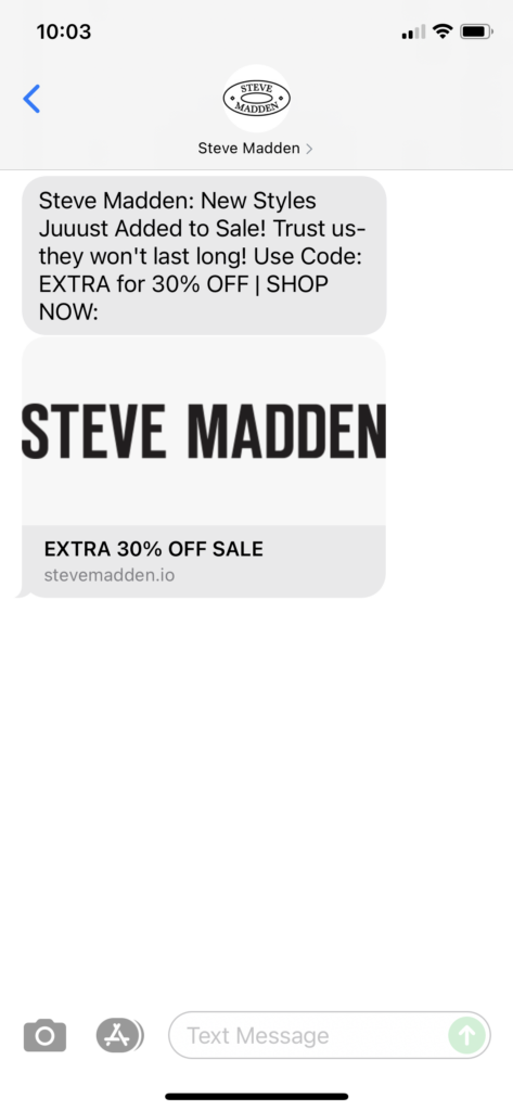 Steve Madden Text Message Marketing Example - 08.22.2021