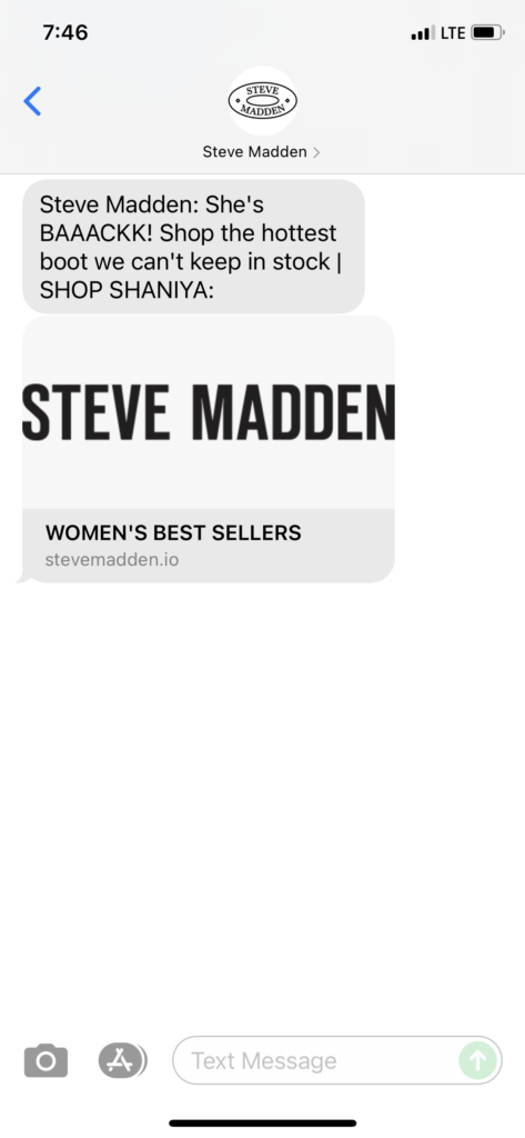 Steve Madden Text Message Marketing Example - 08.26.2021
