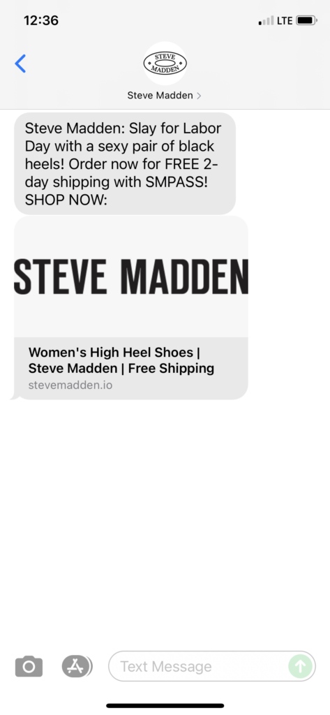 Steve Madden Text Message Marketing Example - 08.29.2021