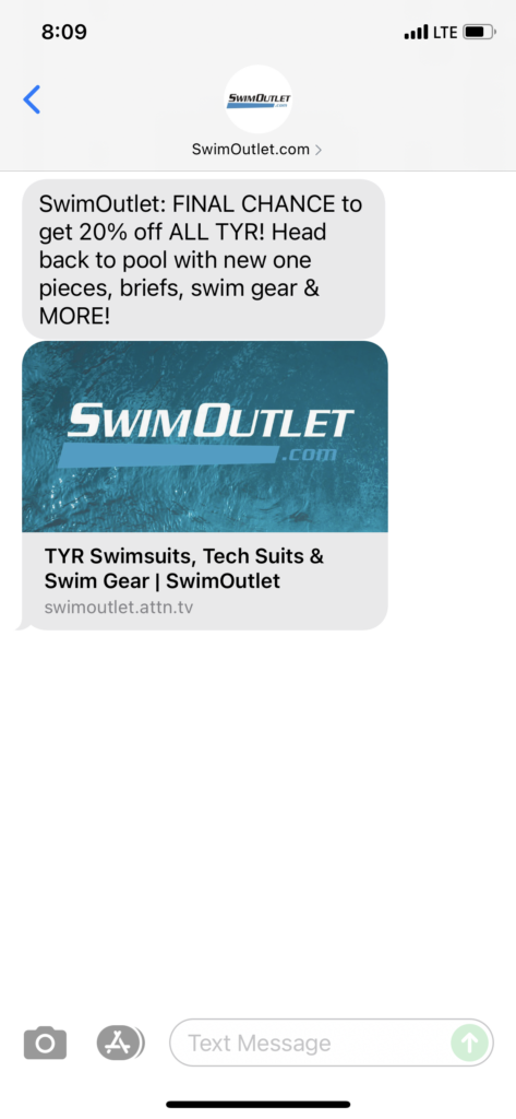 SwimOutlet.com Text Message Marketing Example - 08.25.2021