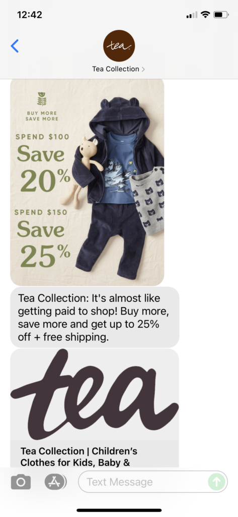 Tea Collection Text Message Marketing Example - 08.14.2021